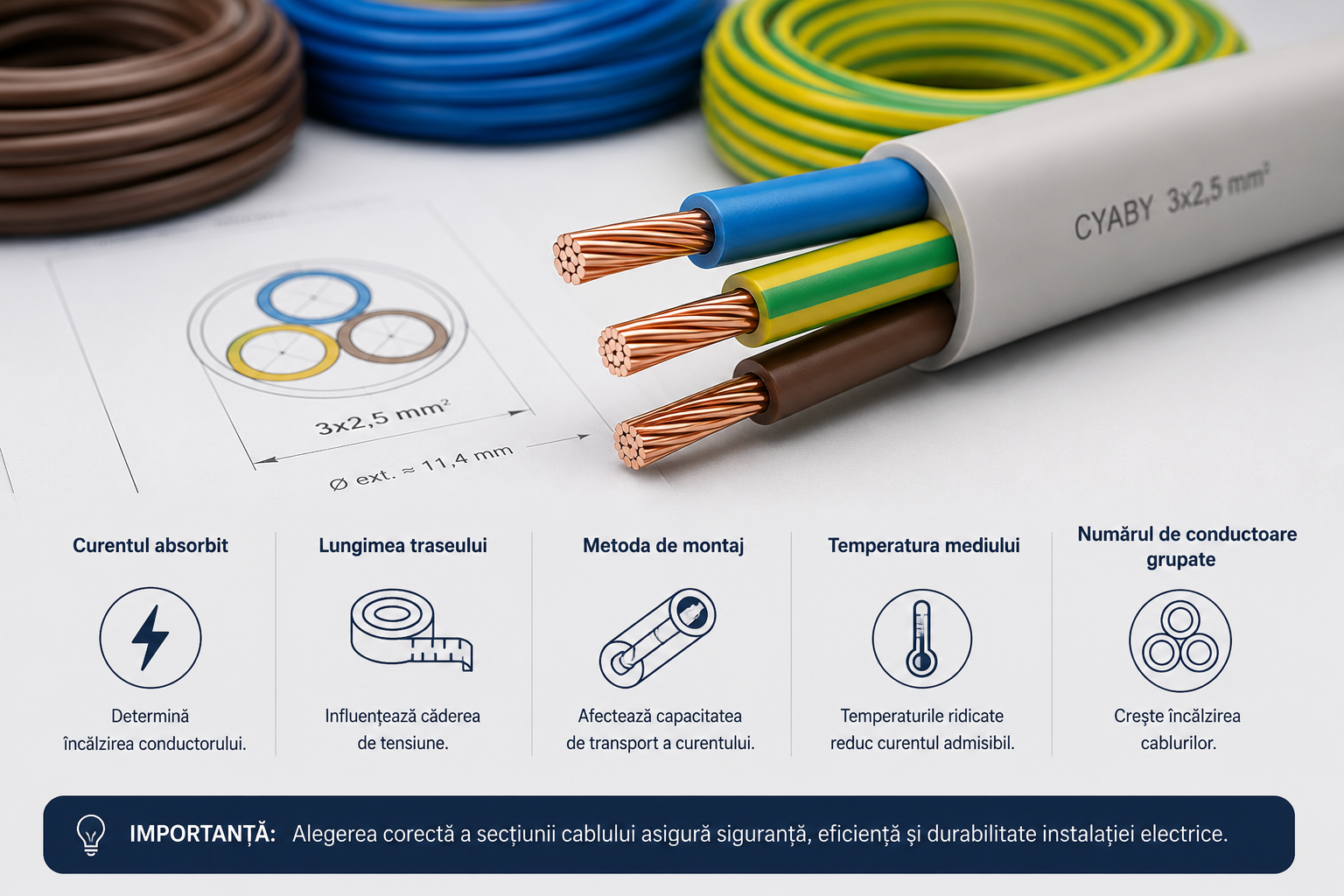 Cum aleg secțiunea cablului electric conform IEC 60364 și Normativului I7